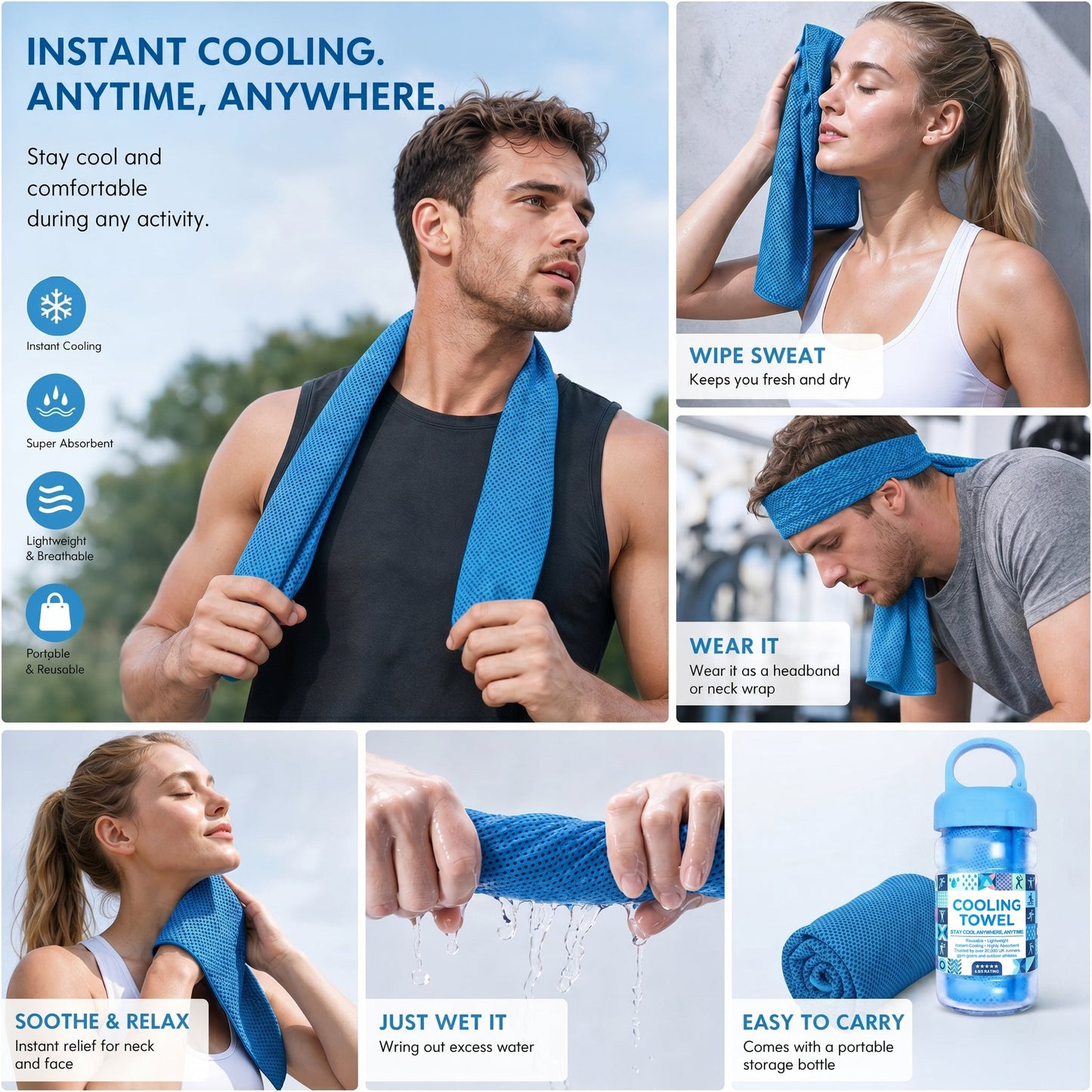 ⏰Last Day 50% off丨💦LUCKYSONG®Cold Sweat Towel You Can Use Anywhere,Ready to use anytime! Reusable, soft and absorbent, portable cooling❄️