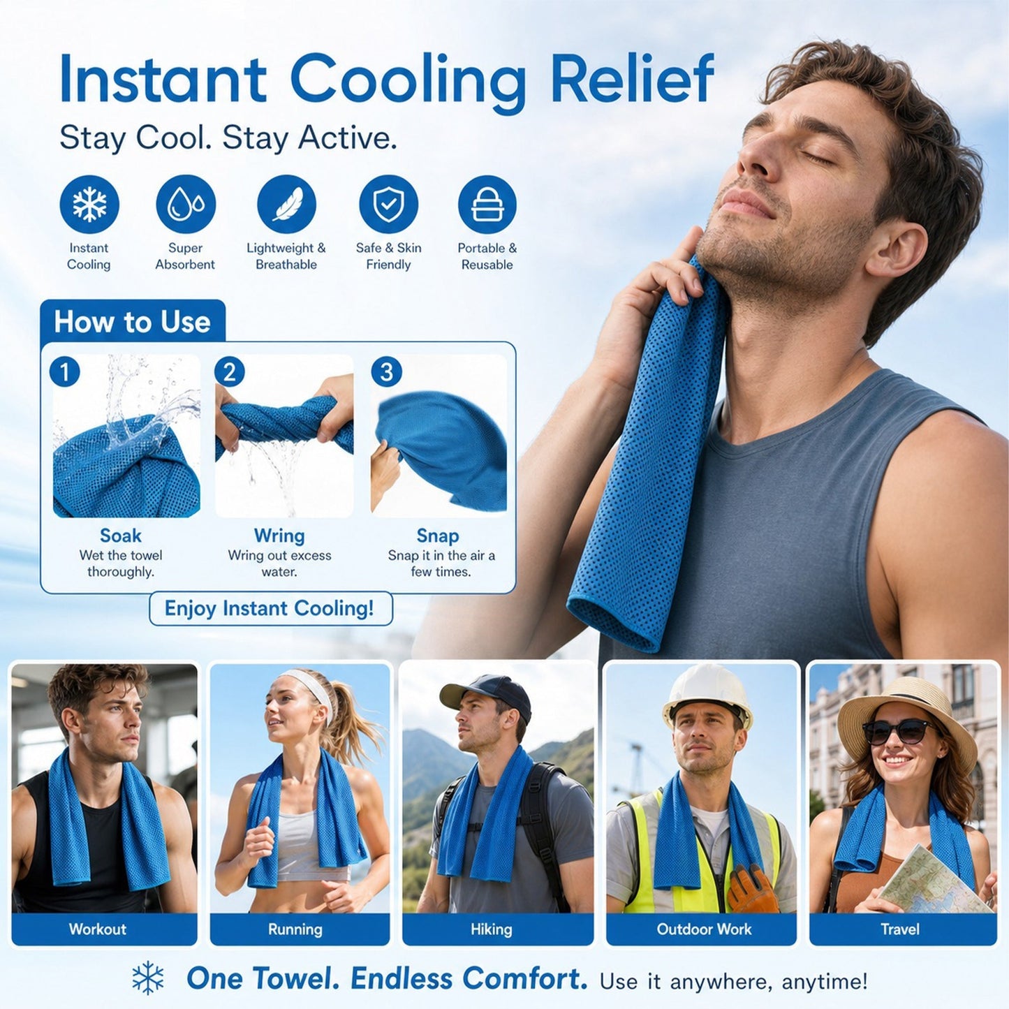 ⏰Last Day 50% off丨💦LUCKYSONG®Cold Sweat Towel You Can Use Anywhere,Ready to use anytime! Reusable, soft and absorbent, portable cooling❄️