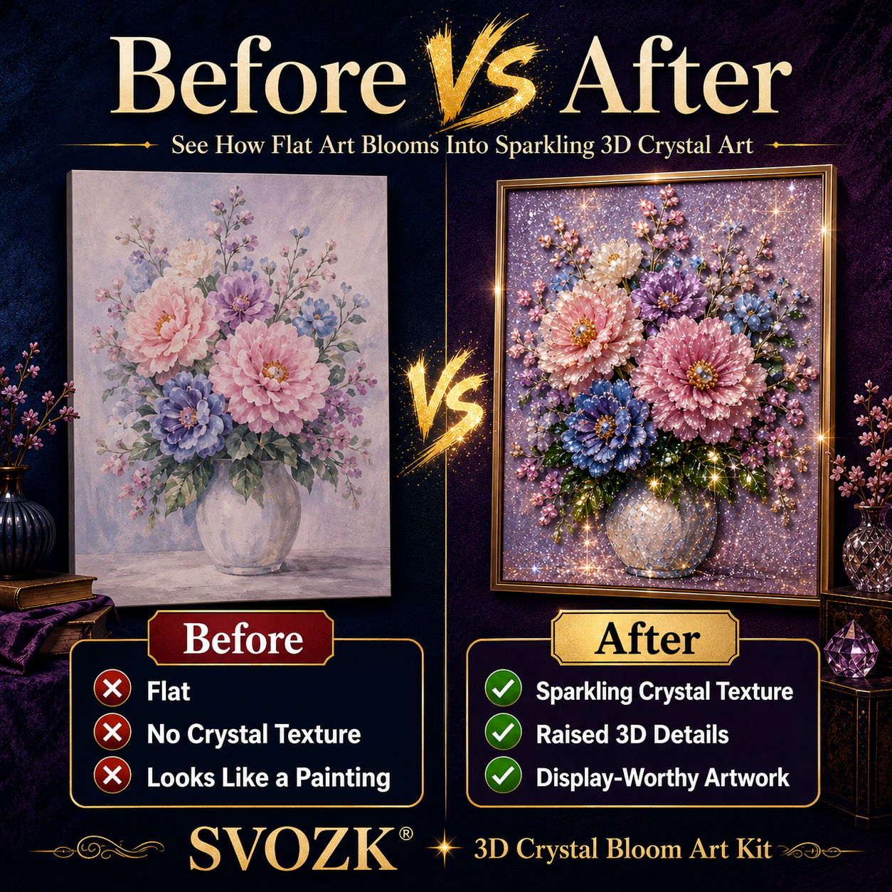 🔥 Save 50% by Ordering Today丨🌸 SVOZK® 3D Crystal Bloom Art Kit – Turn Flat Paintings Into Sparkling 3D Art 🎨