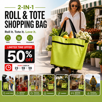 🔥 HOT SALE 50% OFF | LUCKYSONG® Foldable 2-in-1 Shopping Bag – Compact, Expandable & Reusable for Everyday Carry