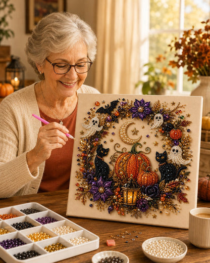 👻✨ IEY® Halloween Pearl Art DIY Kit with Frame – Turn Tiny Pearls into Spooky-Cute Magic 🎃 (📦 Buy 2 & Get FREE Shipping)